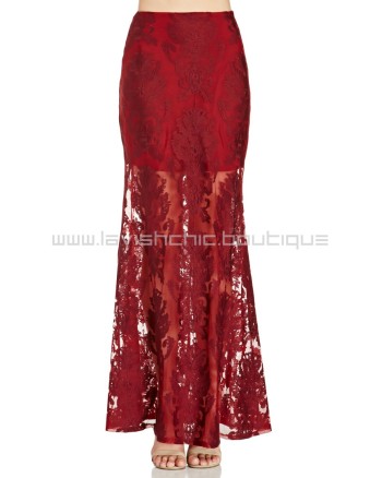 Embroidered Ethereal Burgundy Maxi Skirt